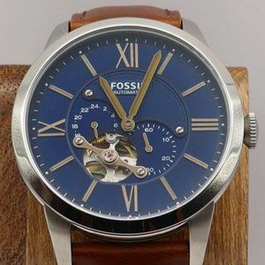 21 Jewel- FOSSIL AUTOMATIC- ME3110 Townsmen Leather Blue Dial- BUTTER MOVEMENT!